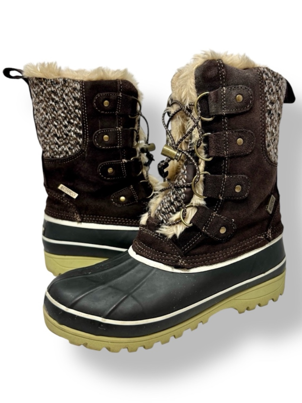 Khombu Women’s Newton Waterproof Winter Snow Boots Brown Faux Fur Lining Size 8